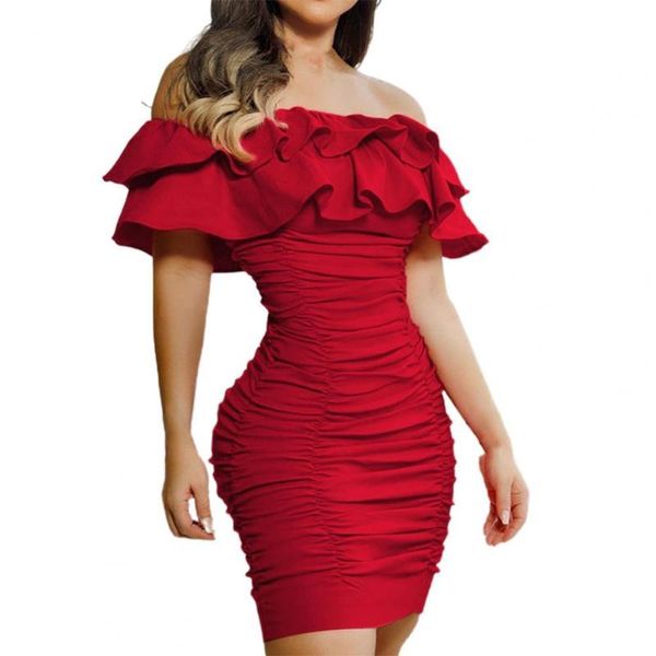 

casual dresses off shoulder layered ruffles women dress attractive ruched strapless bodycon sundress, Black;gray