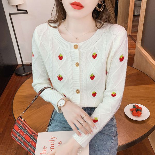 

embroidery knitted cardigan coat fashion long sleeve sweater short, White;black