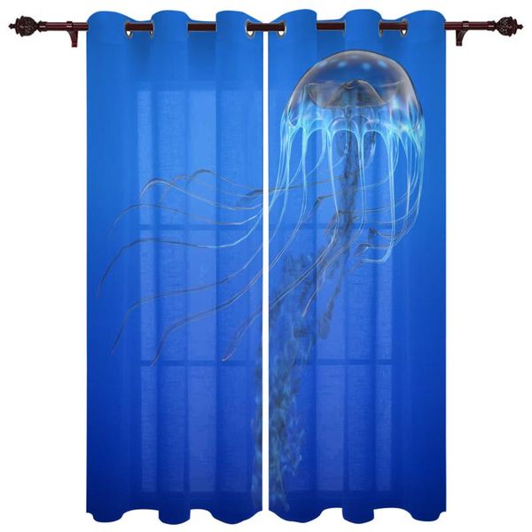 

translucent curtains jellyfish blue spots ocean valance window living room bedroom curtain & drapes