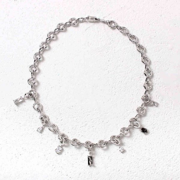 

style fashion crystal necklace personalized square diamond geometric necklace, Silver