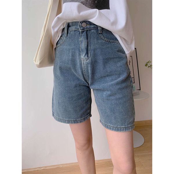 

high waist denim shorts summer loose pants show thin, Blue