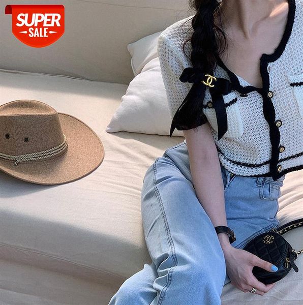 

han fan slim thin cardigan, gentle short-sleeved knitted cropped women #xt62, Black