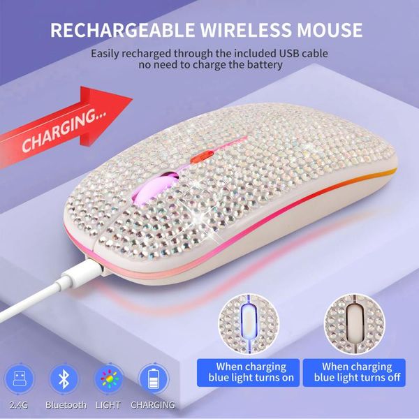 

dazzling rechargeable 2.4ghz ultra thin wireless mouse covered wwith crystal mice