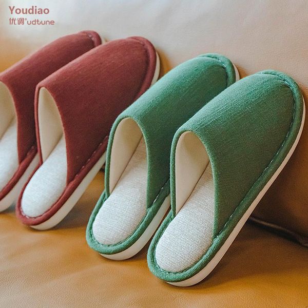 

youdiao slippers women indoor shoes eva sole soft home slipper bedroom slides solid cotton linen anti-slip winter green, Black