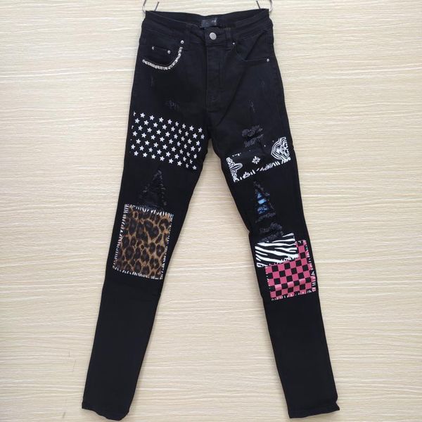 

men's jeans luxury patch ripped black men slim trousers pantalones holes beggar pants designer club party hip hop, Blue