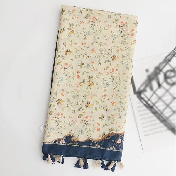 

scarves 2021 silk women vintage fringe floral pattern satin large square female design 180x90cm bandana, Blue;gray