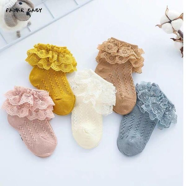

pairs baby cotton socks lace double princess sock children's girls breathable ruffled 0-12 years old autumn, Pink;yellow