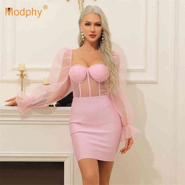 Verão Sexy Rayon Bandage Dress Arrivals Malha Inserir Mulheres Pink Party Night Club Bodycon Vestidos 210527