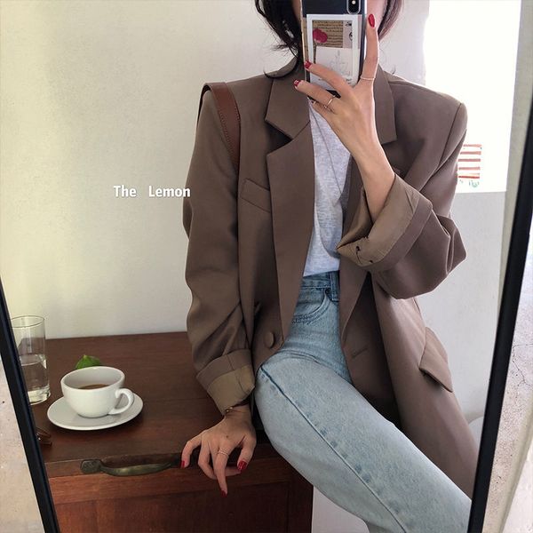 

women's suits & blazers junelove chic spring women single breasted vintage korean blazers loose casual jackets office lady outwear fgpe, White;black