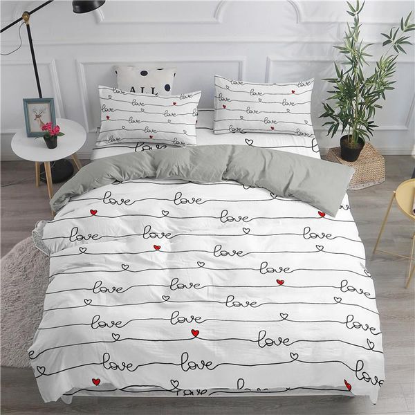 

cute simple love heart 3d printed bedding set duvet cover kids girl child bedclothes single  king size valentine's day sets