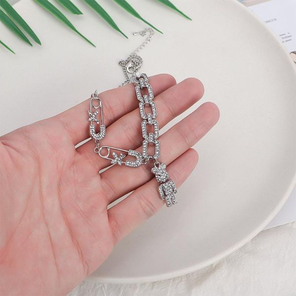 

chains glitter crystal cuban link chain necklaces for women of elegant cute bear pendants female girls choker daily jewelry, Silver