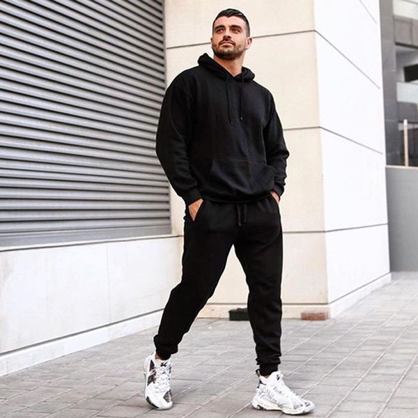 

men's hoodies cardigan hooded solid color sweater leisure sports suit, Black