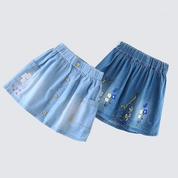 

skirts #k05532 girls cute embroidery floral denim skirt11, Blue