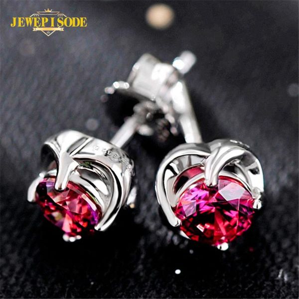 

other jewepisode romantic flower shape ruby stud earrings for women solid 925 sterling silver jewelry earring valentine's day present, Golden;silver