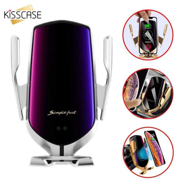 

automatic clamping fast car charging phone holder for 11 7 s10 s9 s8 10w wireless charger cell mounts & holders
