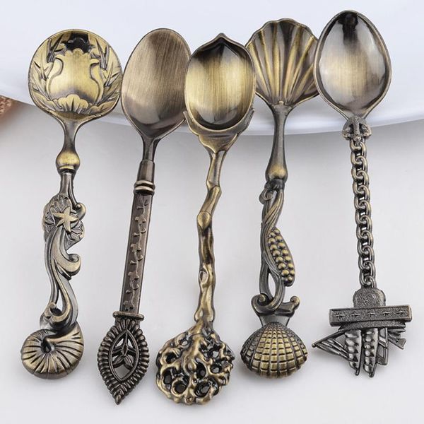 

spoons 5 pcs/set kitchen dining bar vintage royal style bronze carved small coffee spoon flatware cutlery mini dessert for