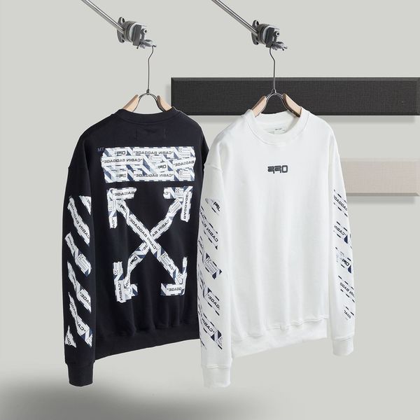

sweater off cotton round neck ow paint ink splashing printing backing long sleeve fashion brand men's and women's loose jacket, Black