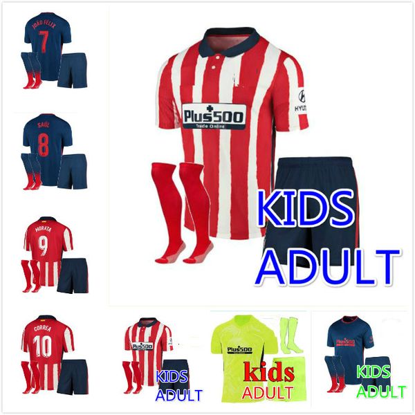 

kids kit joao felix soccer jerseys 2021 saul camisetas 20 21 llorente correa football shirt men full set uniform, Black;yellow