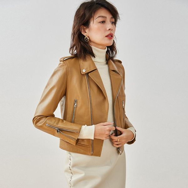

women's leather & faux fashion long-sleeved temperament is short in the sheep female 12351 motorcycle jacket lapel cultivate morality, Black