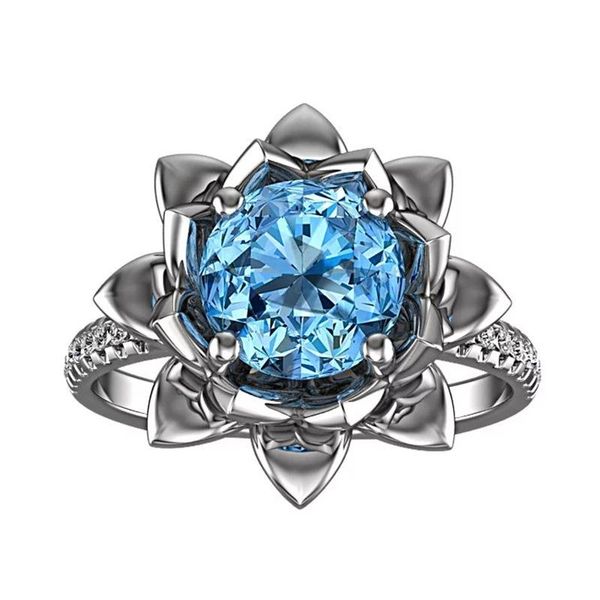 

wedding rings 2021 women's retro flower engagement ring sea blue white stone jewelry size 67 8 910 fashion, Slivery;golden