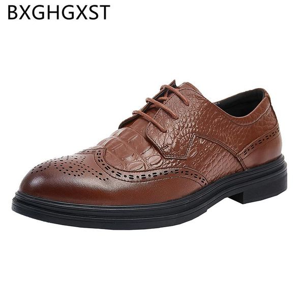 

dress shoes office men 2021 coiffeur crocodile classic italian vintage brogue leather brown, Black