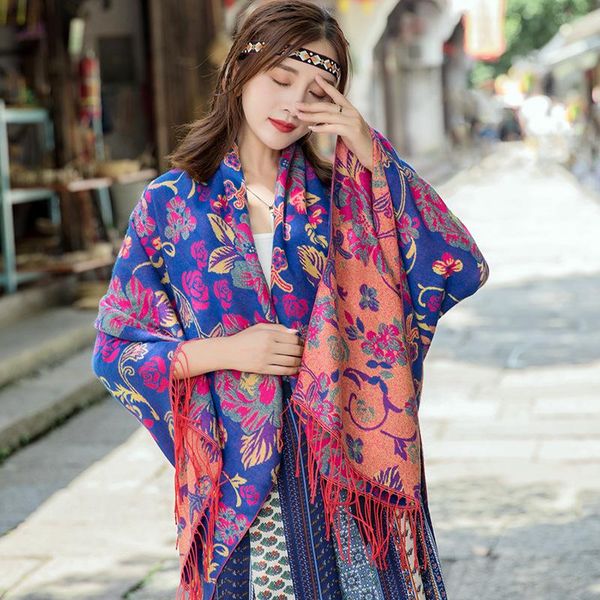 

all-match female ladies scarves neckerchief dual-use winter foulard feminine big square scarf echarpe jacquard shawl warm, Blue;gray