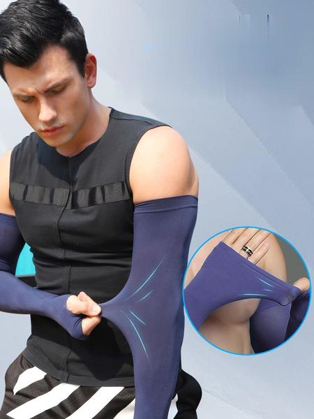 

sunscreen ice silk sleeve men's oversize loose arm protection and fattening gloves summer long fingerless 07mh153 elbow & knee pads, Black;gray
