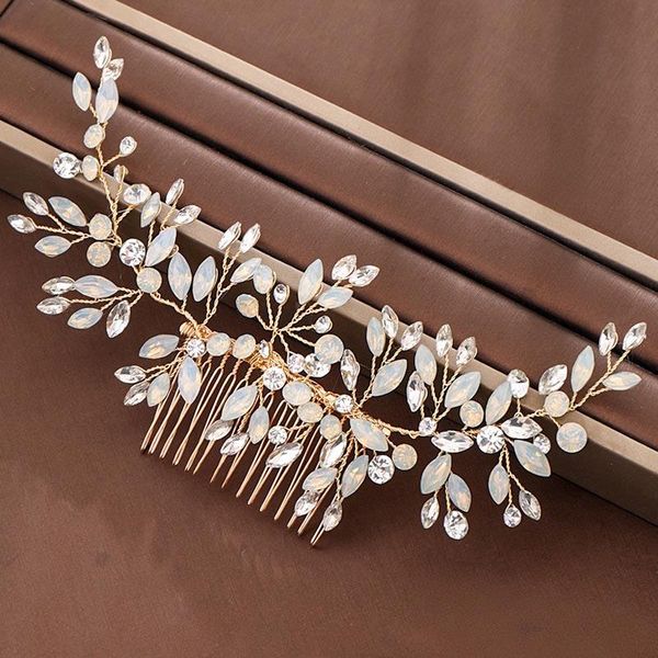 

hair clips & barrettes korean style alloy elegant leaf shape handmade luxury comb rhinestone decor tiara bride wedding accrssories ml, Golden;silver