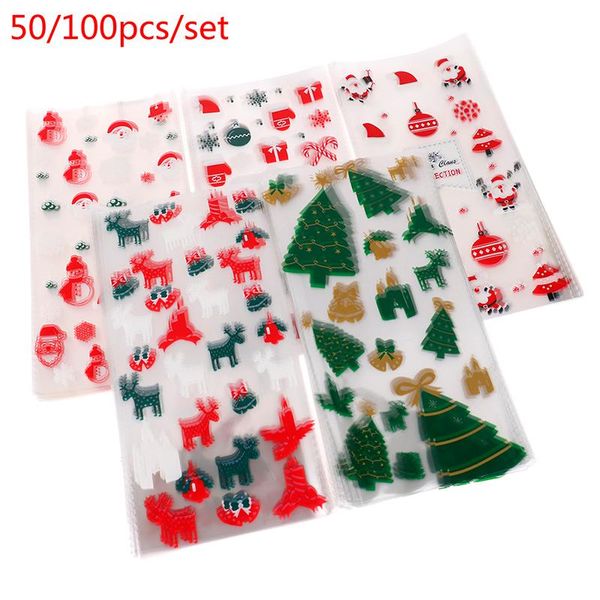 

gift wrap 50/100pcs santa claus christmas tree elk pvc bags transparent clear bag