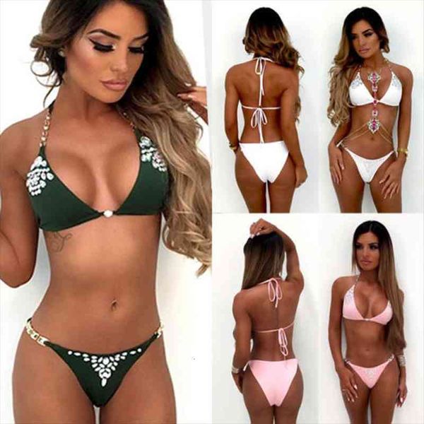 

women sequin rhinestone crystal diamond bikini set swimsuit brazilian swimwear female bathing suit biquini, White;black