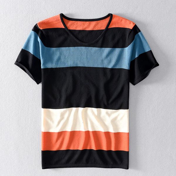 

t shirt 2021 men's summer short sleeve striped cotton linen, White;black
