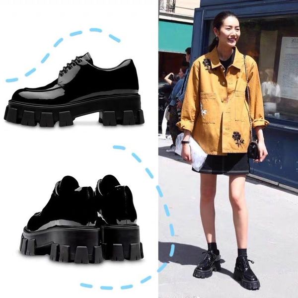 

boots 2021 patent leather platform oxfords shoes for women british style flat solid black designer