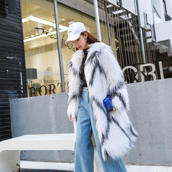 

women's fur & faux coat winter women long coats woman 2021 mink jacket overcoat female fluffy fashion elegant, Black