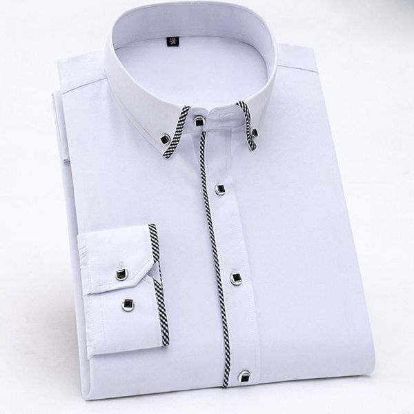 

men's dress shirts arrival plaid rim button down collar long sleeve slim fit easy care good quality solid formal business men, White;black