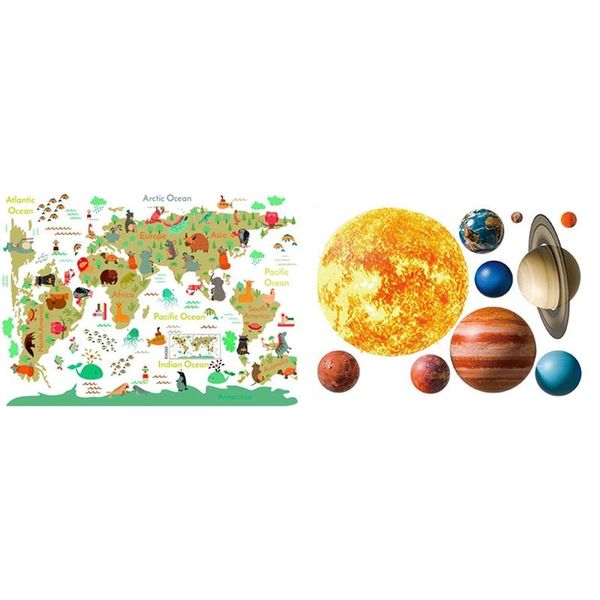 

wall stickers 2pcs cartoon animals diy wallpaper with solar system planet
