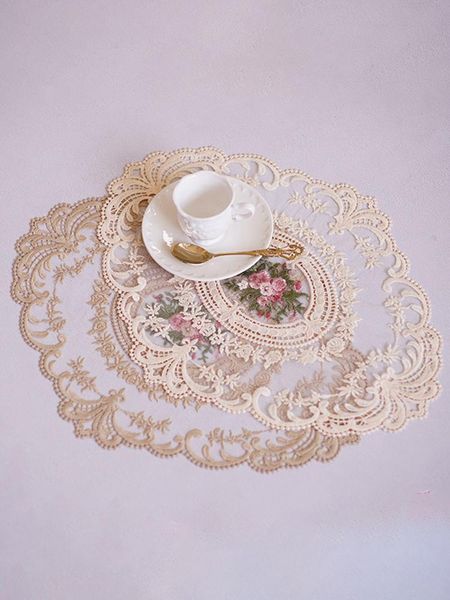 

mats & pads european style lace fabric anti-scald placemat embroidery craft insulation plate mat for dining table