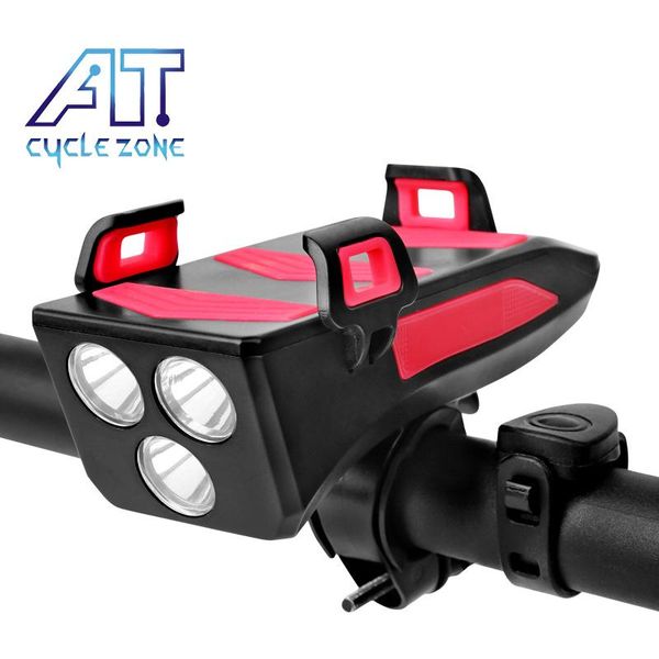 

4 in 1 mtb bicycle phone holder power bank light reflective road bell mobile bracket support stand bike lights