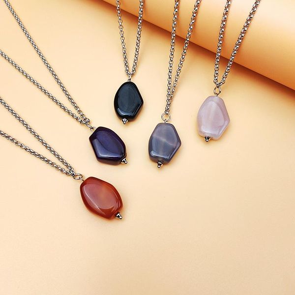 

chains 2021 fashion natural agate stone irregular pendant necklace women men simple stainless steel chain jewelry gifts, Silver
