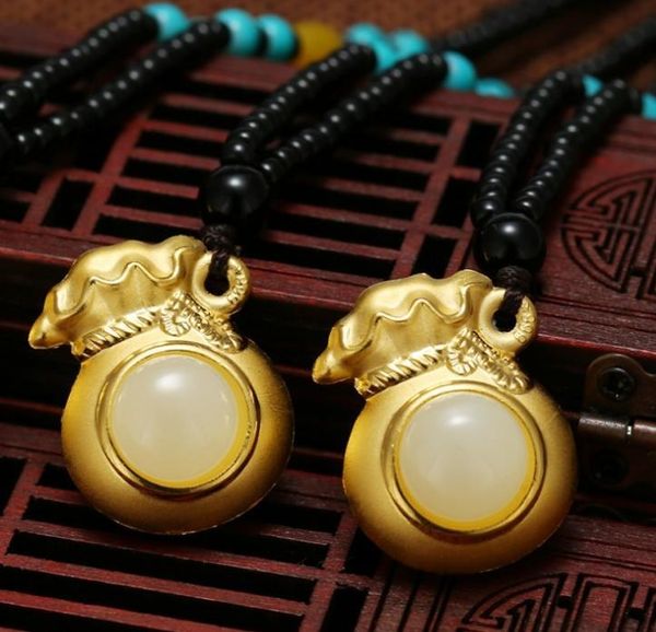 

lockets 3d gold inlaid natural jade bag pendant e3#, Silver