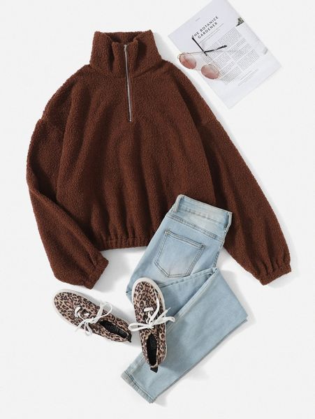 

half zipper teddy sweatshirt t5zi#, White;black