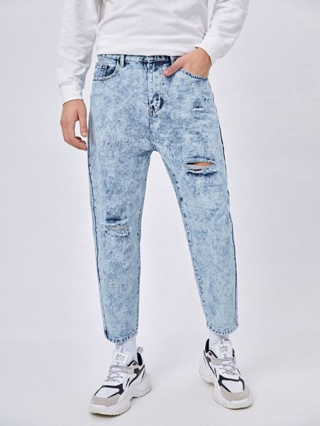 

men ripped frayed slant pocket mom fit jeans h7qw#, Blue