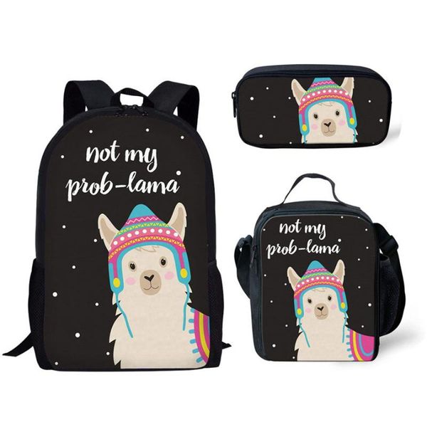 

teenage boys girls schoolbag school bags with cartoon llama alpaca print backpacks 3 pcs/set daily book bag mochila custom 2021