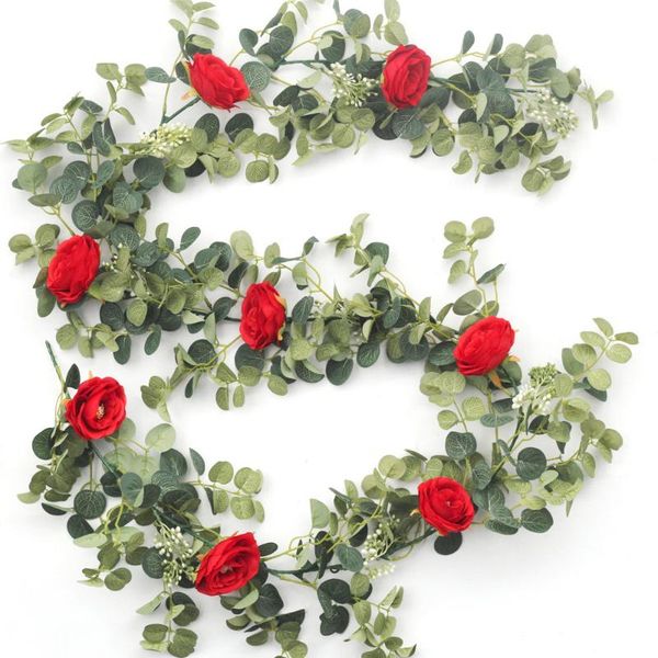 

decorative flowers & wreaths red rose vines artificial garland vintage eucalyptus background hanging plant for garden wedding arch door part