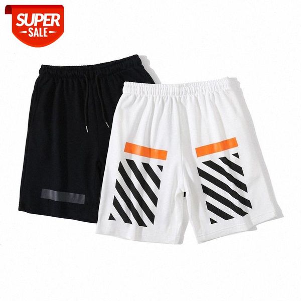 

shorts religious diagonal stripes ow white men and women couple loose beach pants #hs3z, Black