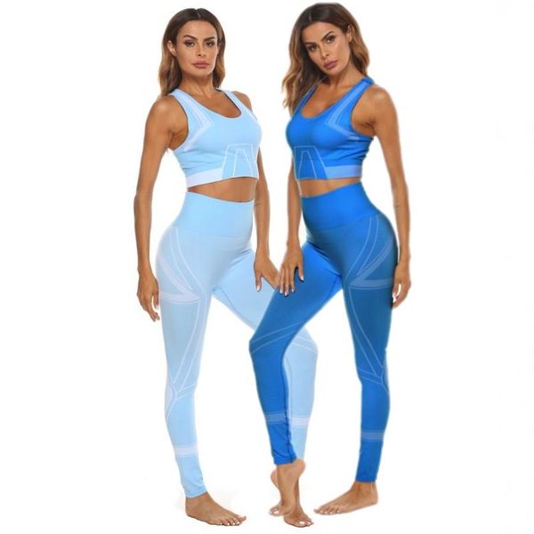 

yoga outfit seamless gym suit plaid sports bra set women beauty back high waist leggings tight-fitting workout clothes