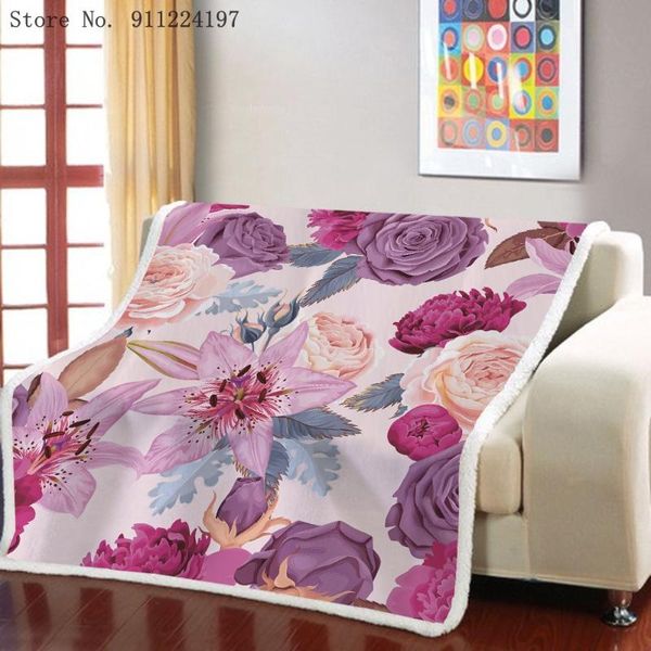 

blankets pink flower 3d print sherpa blanket sofa couch quilt cover travel bedding bohemia outlet velvet plush throw fleece