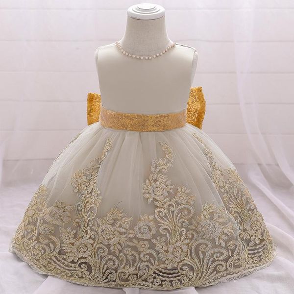 

girl's dresses 2021 european and american poncho embroidered mesh dress baby girl, Red;yellow