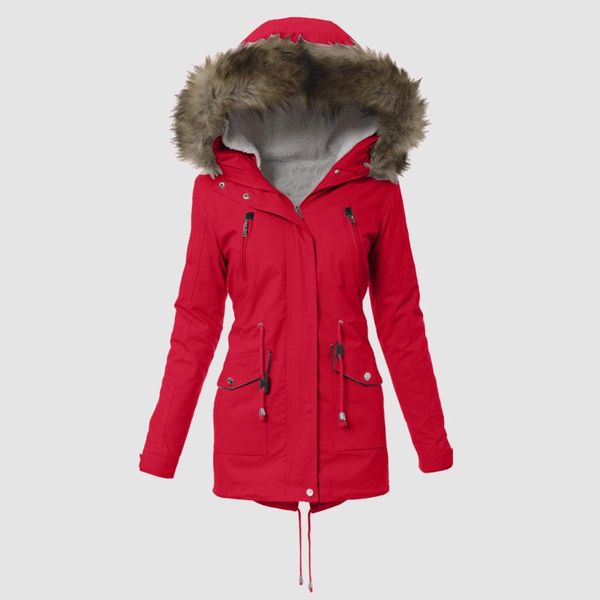 

women's trench coats winter women warm coat jacket outwear fur' lined hooded thick overcoat loose big fur collar, Tan;black