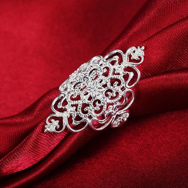 

cluster rings luxury 925 sterling silver for women fine wide retro elegant flower fashion party gifts girl charm wedding jewelry, Golden;silver
