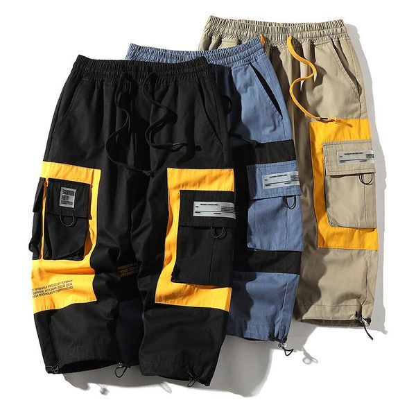 

men's pants multi-pocket man cargo leisure cotton harajuku style hip-hop harem male 2021 mens sweatpants drop, Black